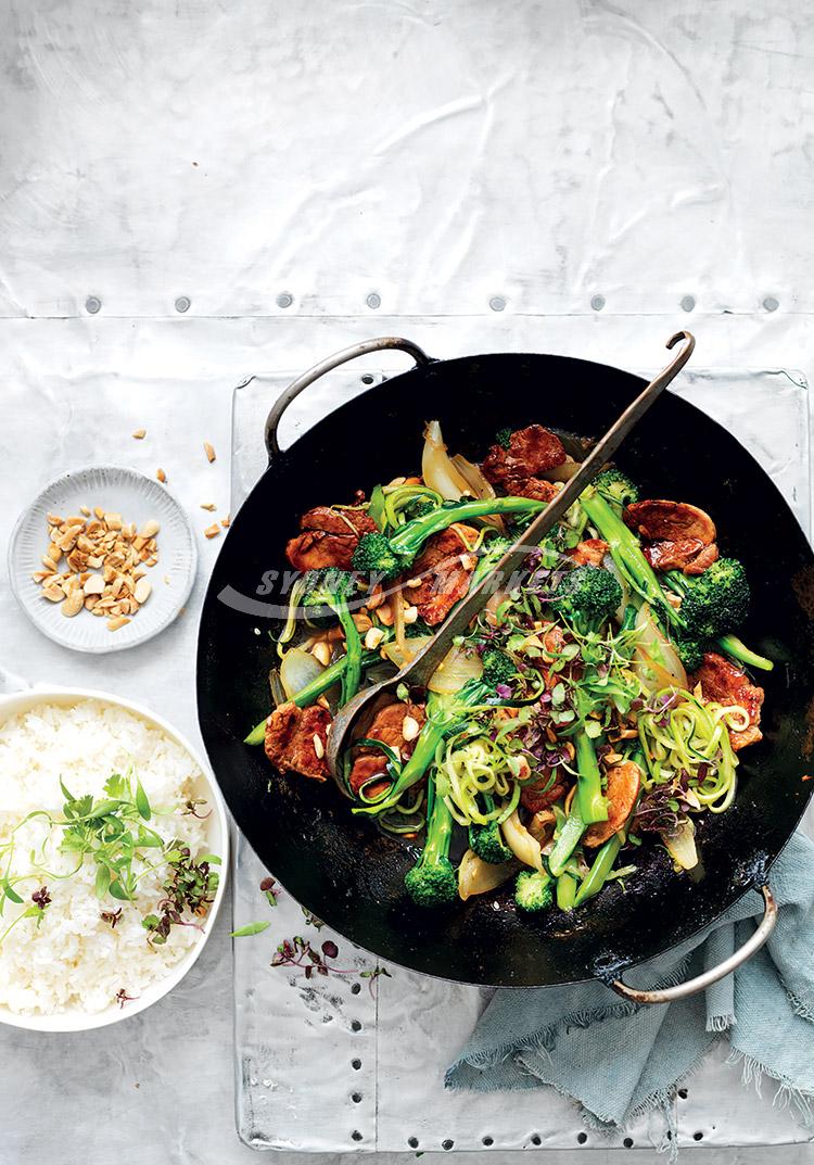 Broccolini, zucchini noodle & pork stir-fry
