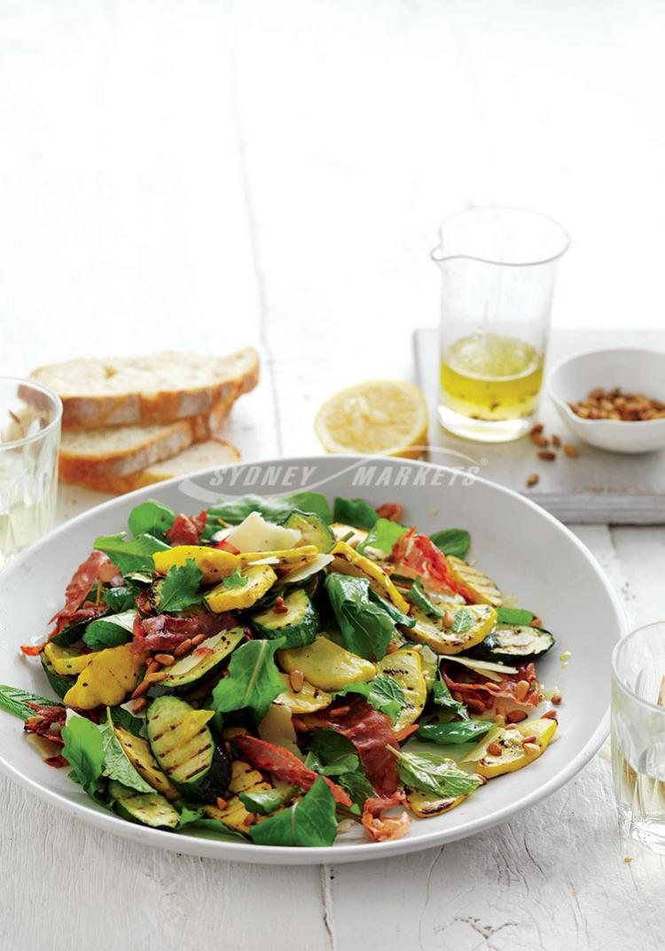 Char-grilled zucchini, rocket & prosciutto salad