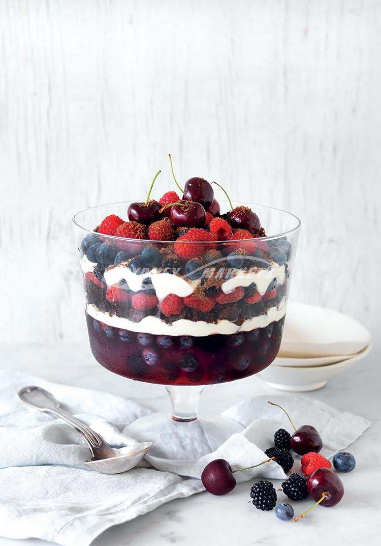 Fresh summer berry, mascarpone & chocolate trifle