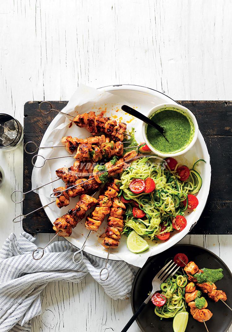 Mint & chilli chimichurri with chicken skewers