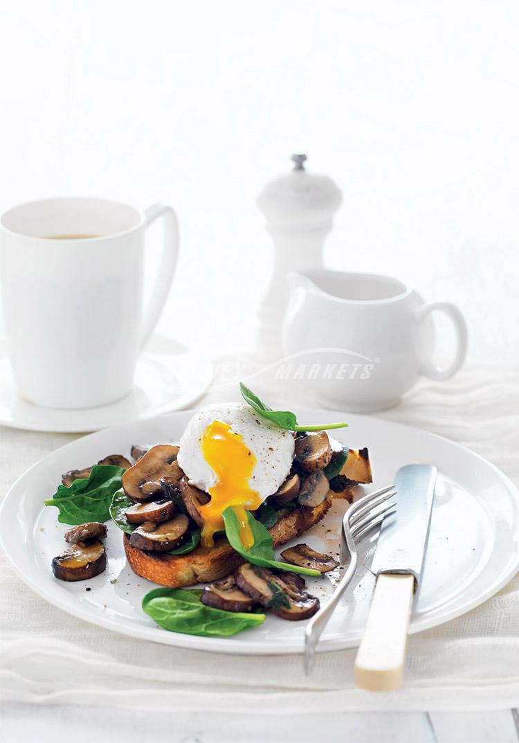 Mushrooms & spinach with poached eggs