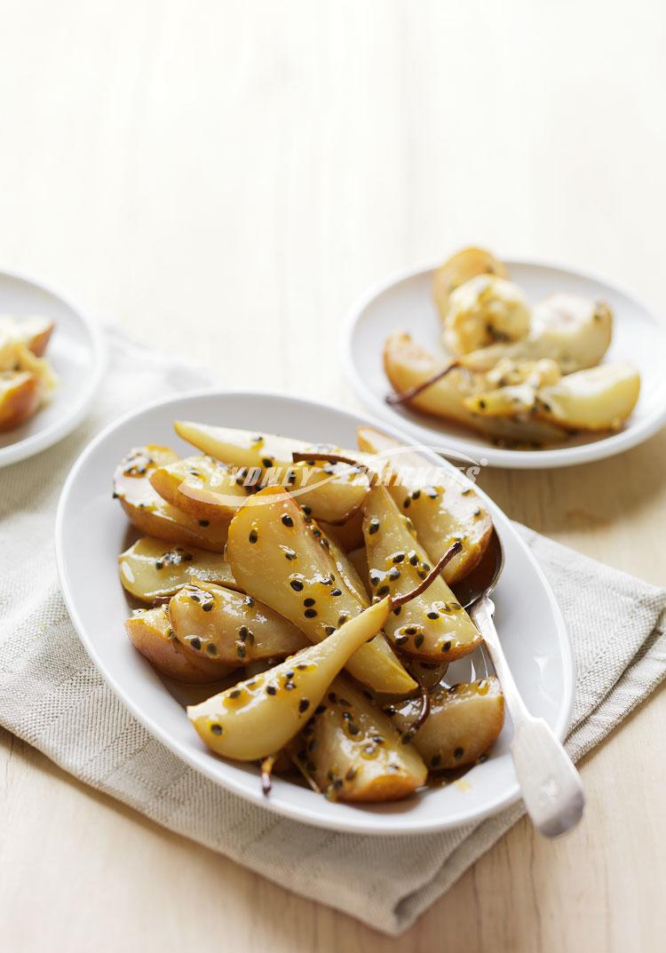 Roasted pears with passionfruit & honey