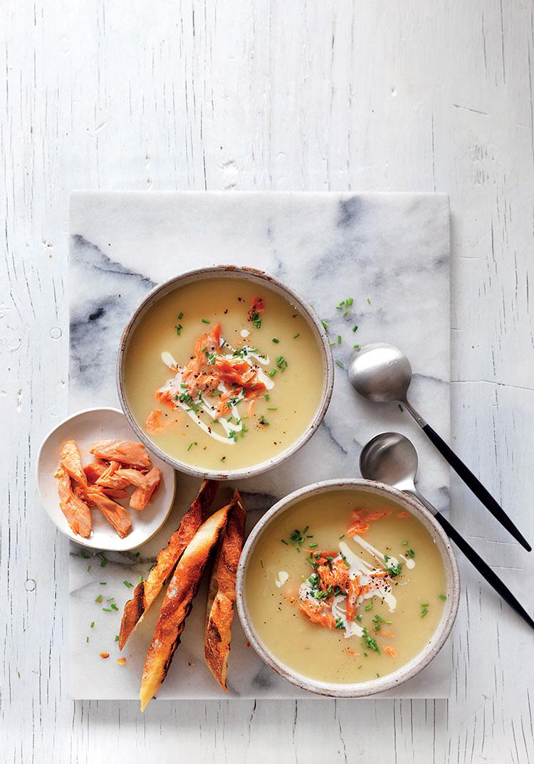 Creamy celeriac, leek & smoked fish chowder