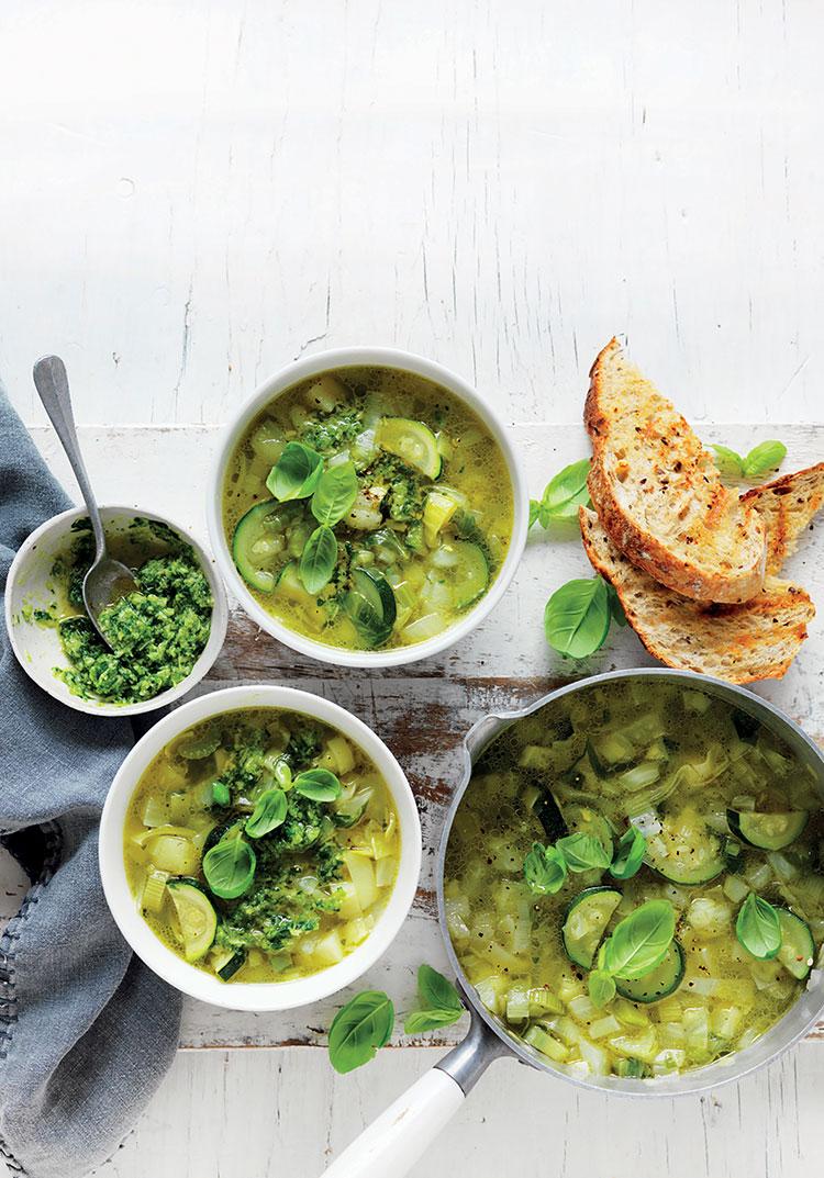 Leek, fennel & zucchini soup with pistou