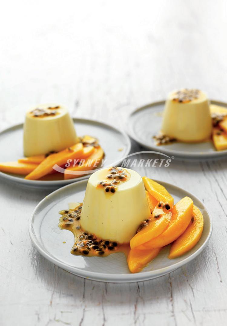Passionfruit panna cotta with mango