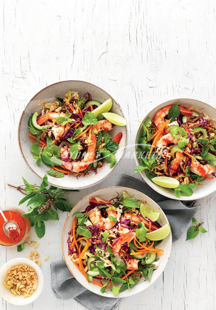 Thai herb & cabbage prawn salad with red chilli dressing