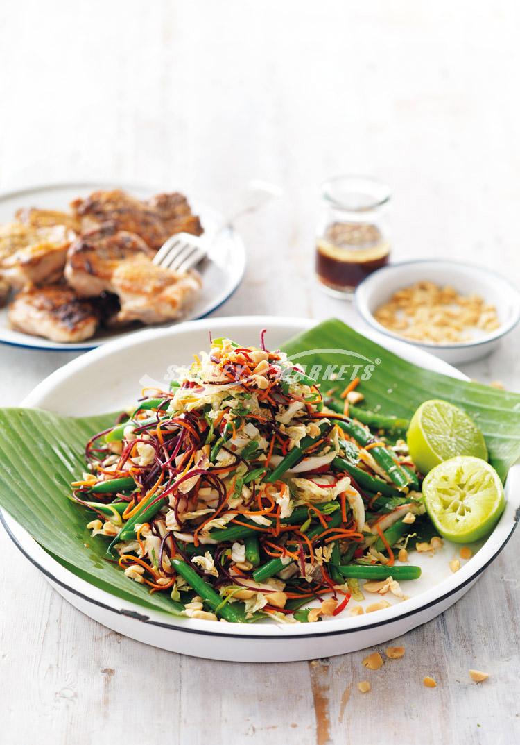 Asian cabbage, bean & carrot salad with grilled chicken