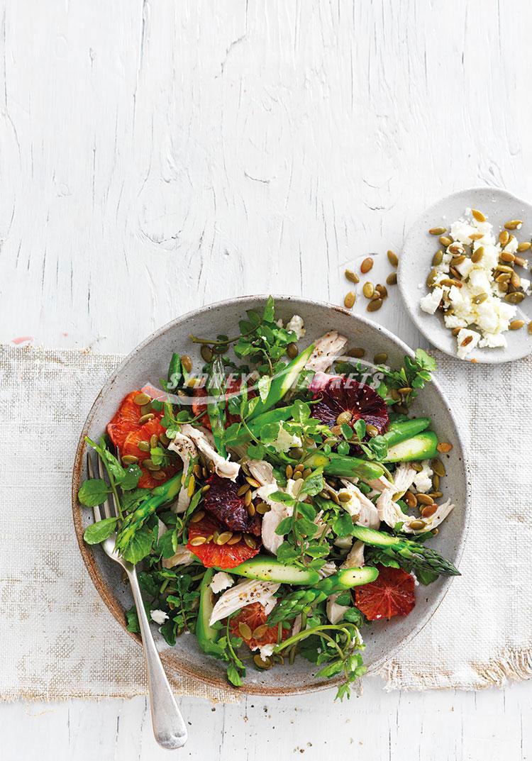 Asparagus, watercress & blood orange chicken salad 