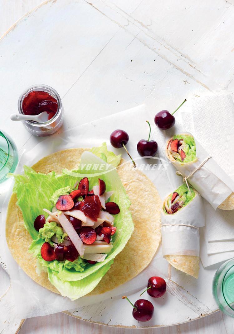 Avocado, cherry, turkey & lettuce wraps