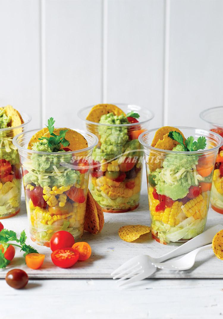 Avocado, sweetcorn & tomato salsa salad cups