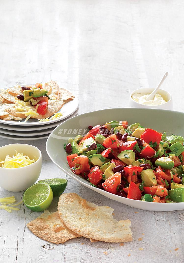 Avocado, tomato & bean salad with crisp tortillas