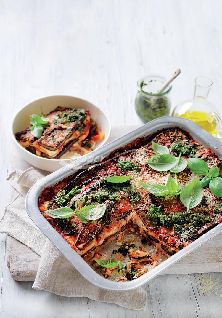 Baby eggplant, tomato & ricotta lasagne