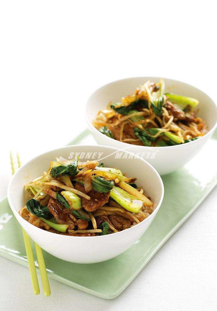 Bok choy, bean sprout & pork stir-fry