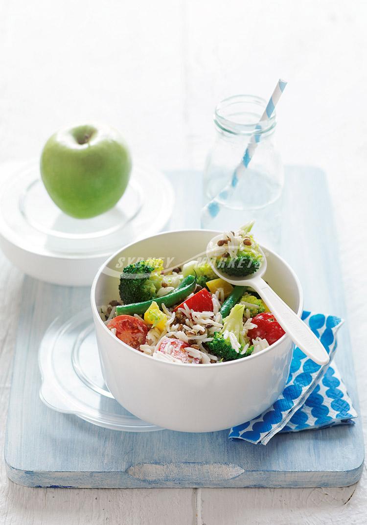 Broccoli, bean & lentil rice salad