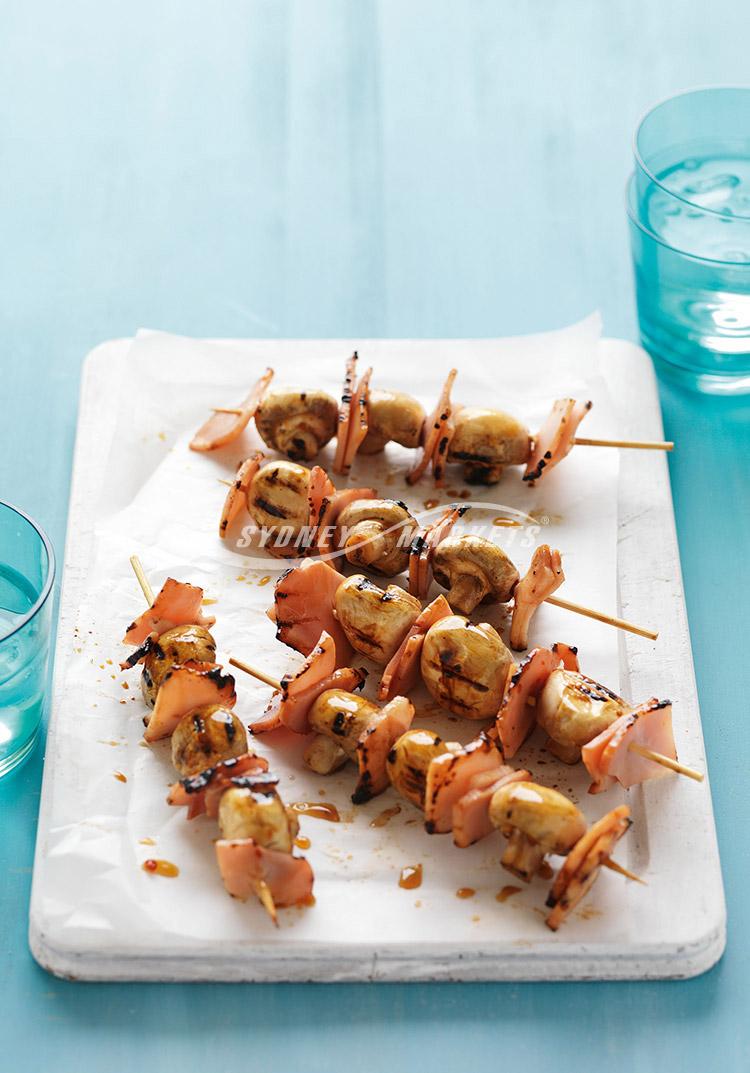 Button mushroom & bacon skewers