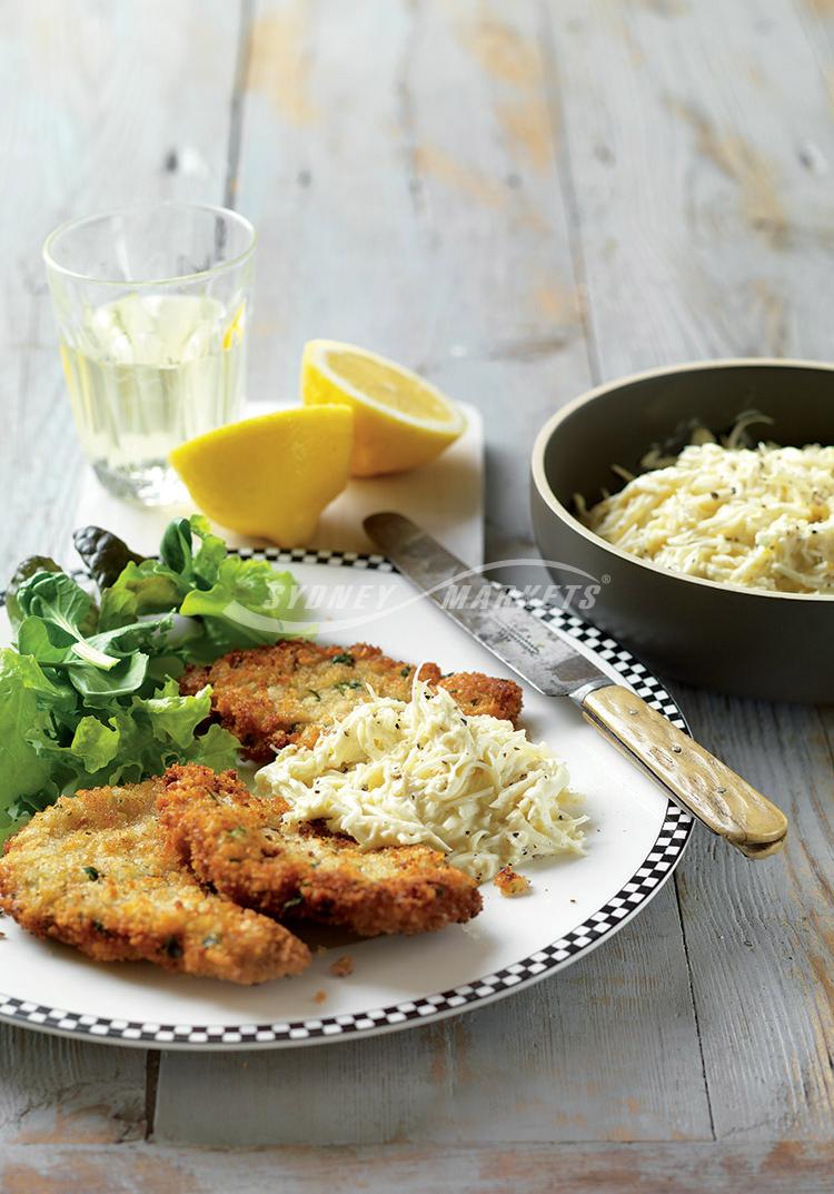 Celeriac & nashi salad with schnitzels