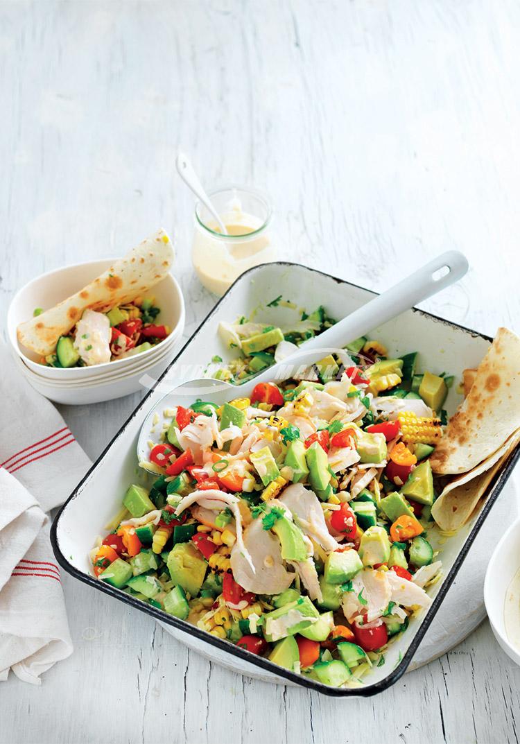 Char-grilled sweetcorn & turkey peri peri salad