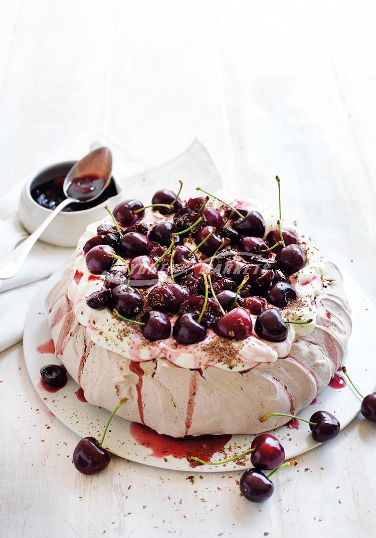 Cherry & chocolate pavlova