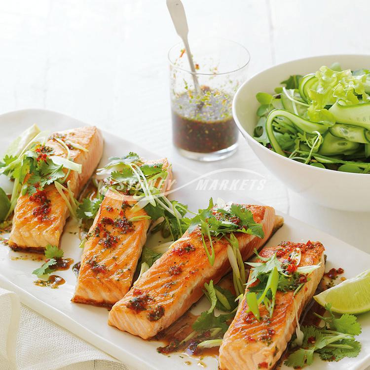 Chilli & coriander sauce with salmon