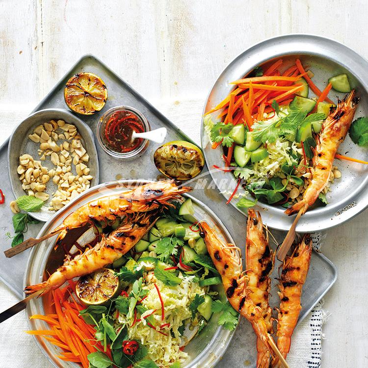 Chilli, lime & peanut salad with BBQ prawns