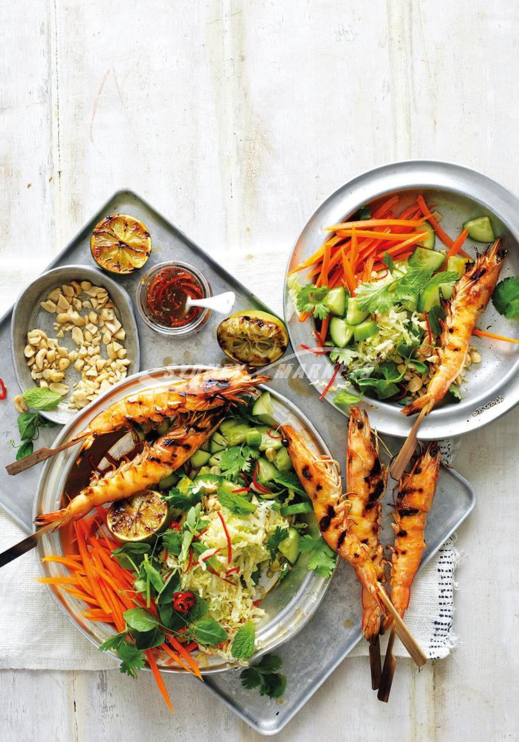 Chilli, lime & peanut salad with BBQ prawns