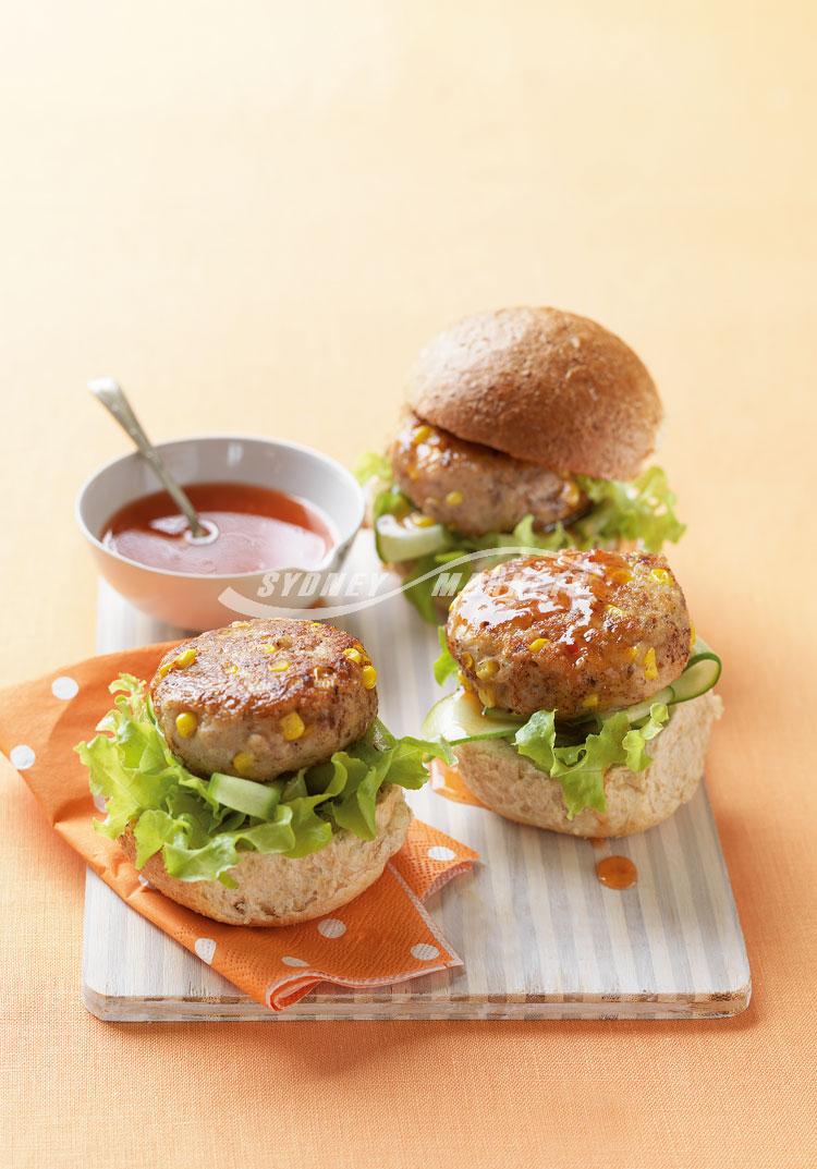 Corn & chicken burgers