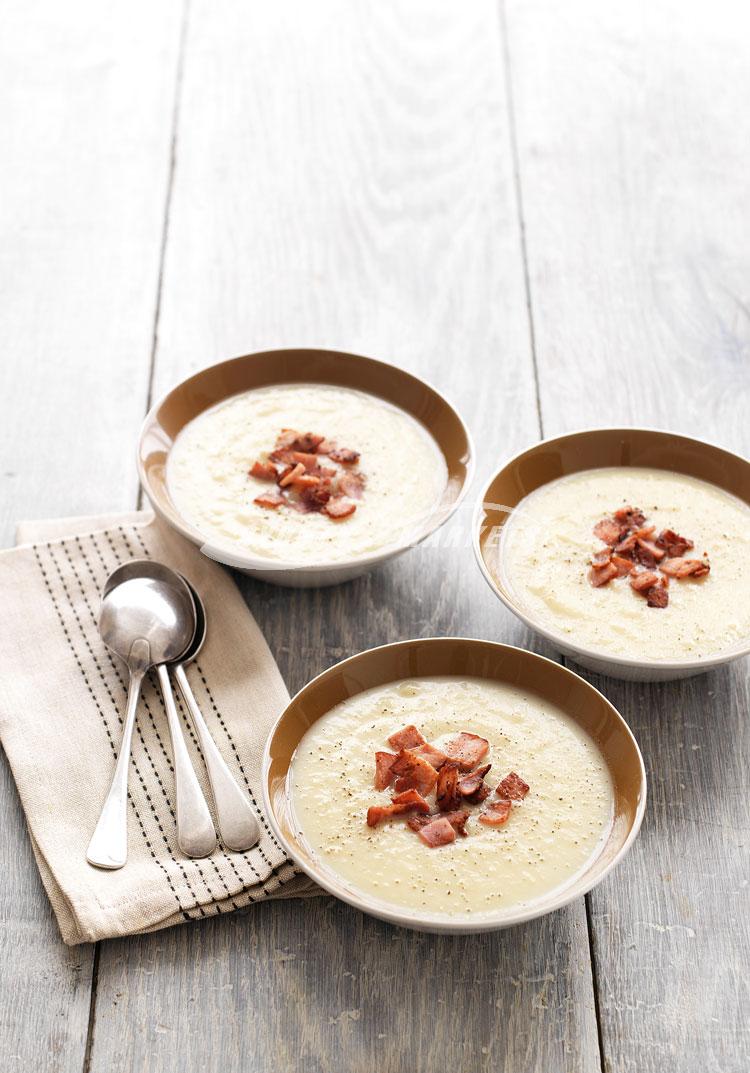 Creamy celeriac, leek & bacon soup