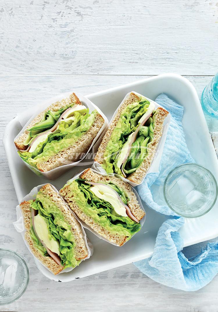 Delicious avocado, lettuce & ham sandwiches