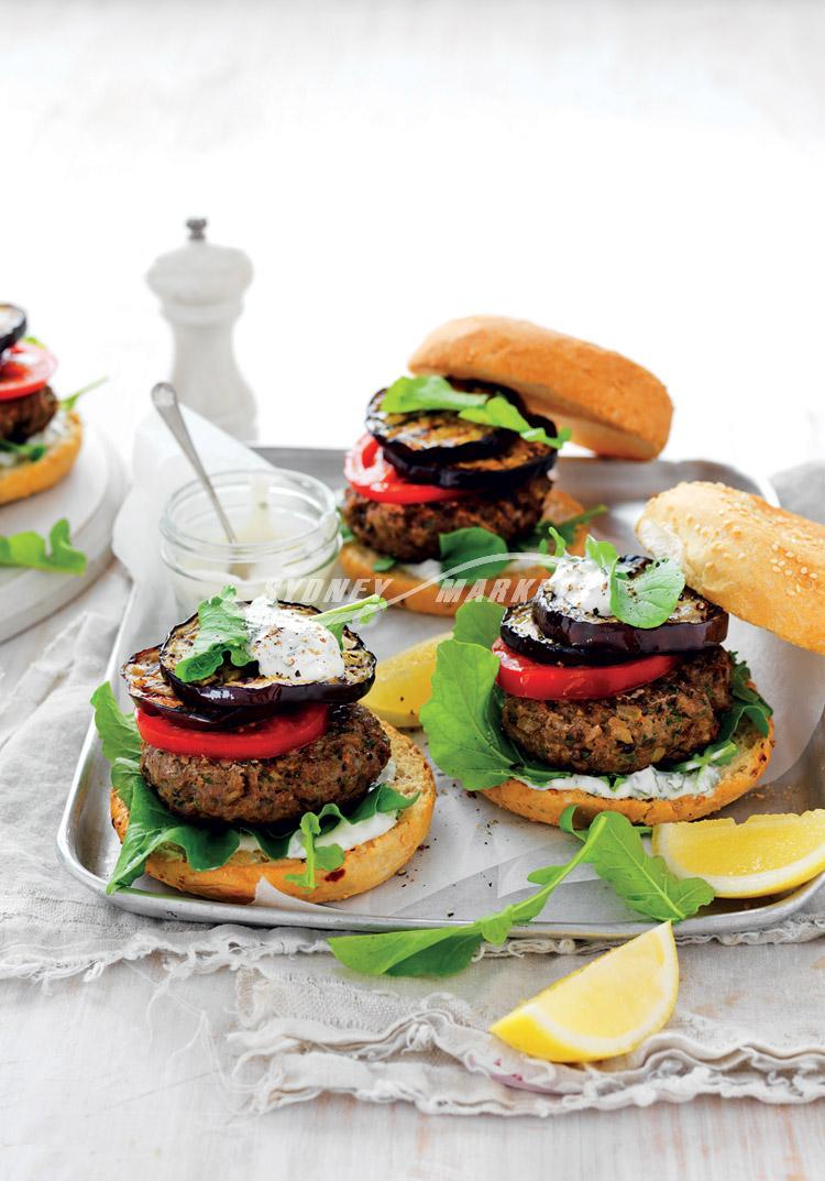 Eggplant & mushroom lamb burgers