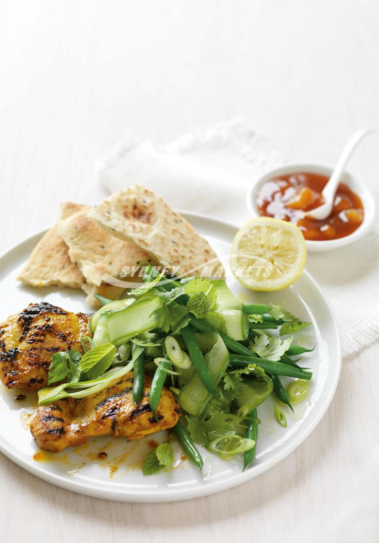 Green bean & cucumber salad with BBQ chicken tikka