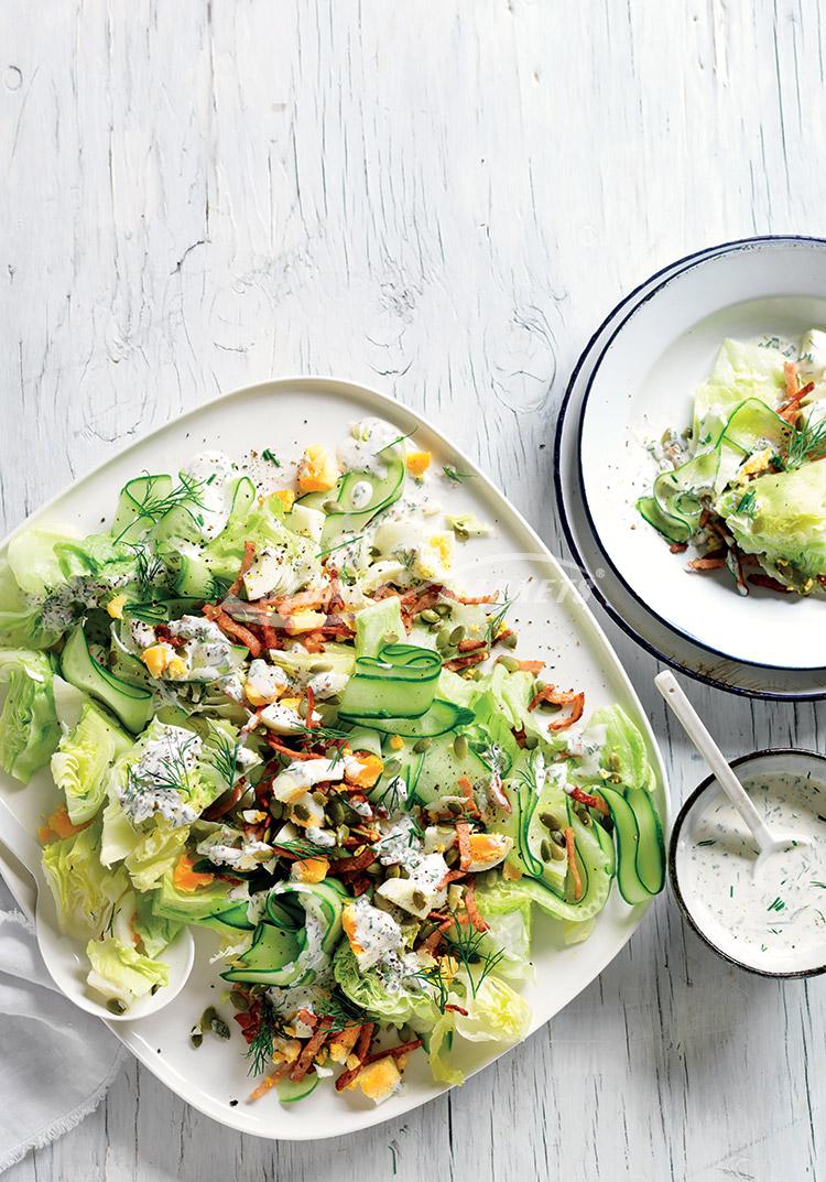 Iceberg lettuce, cucumber, bacon & egg salad