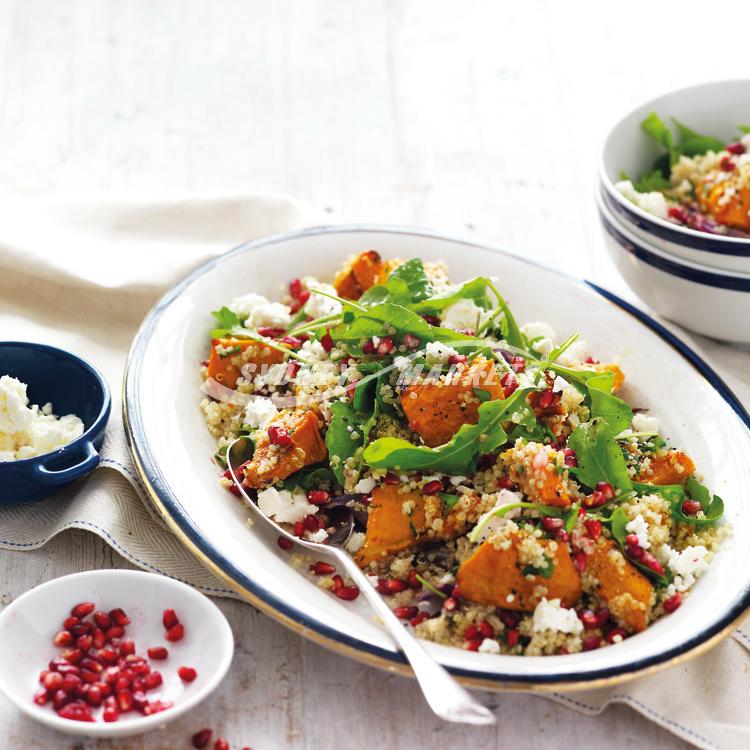 Jap pumpkin, rocket & pomegranate quinoa salad