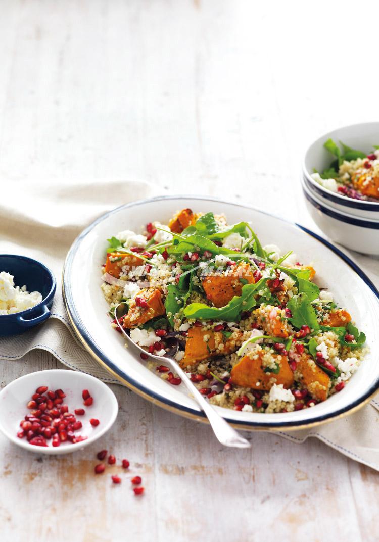 Jap pumpkin, rocket & pomegranate quinoa salad