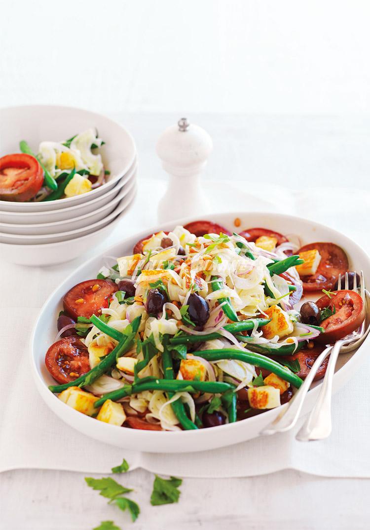 Kumato, fennel, bean & haloumi salad