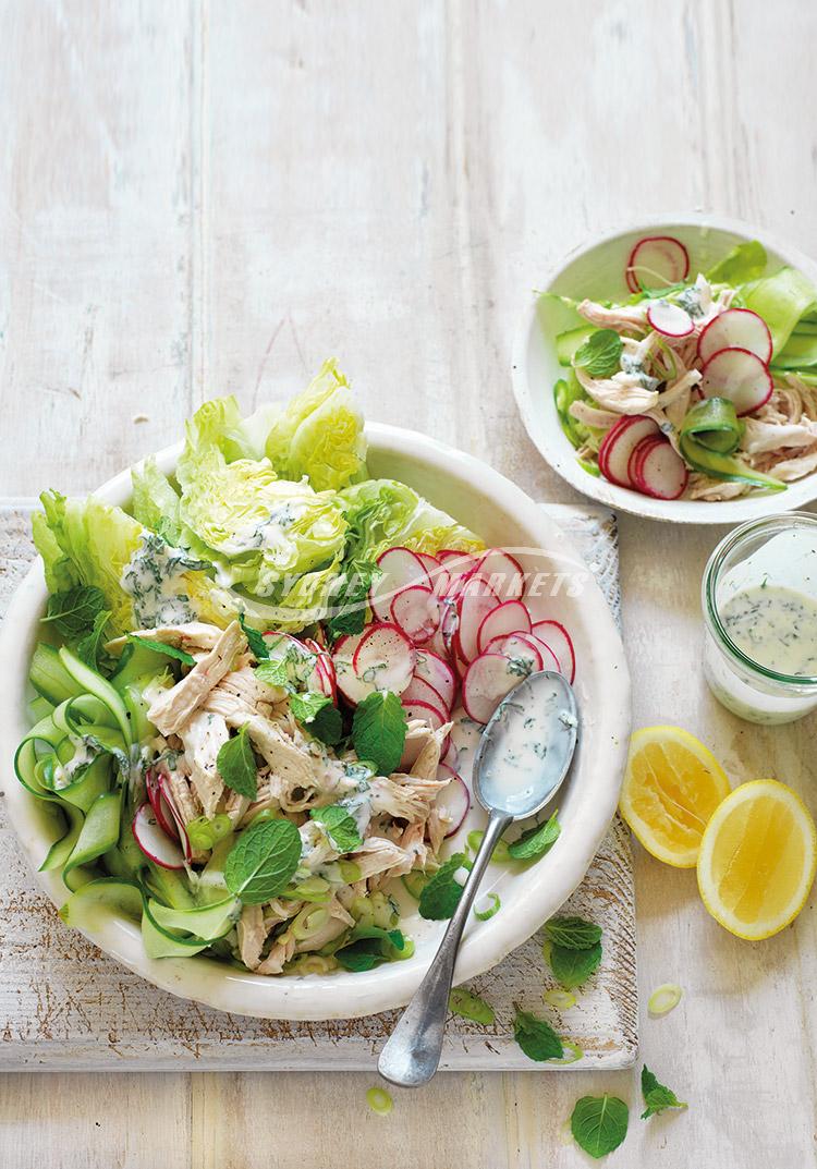 Lettuce, cucumber, radish & chicken salad