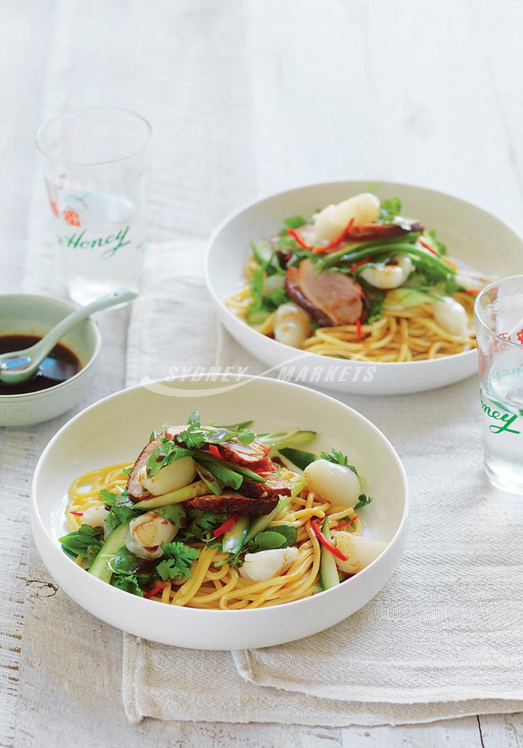 Lychee, cucumber &  duck noodle salad