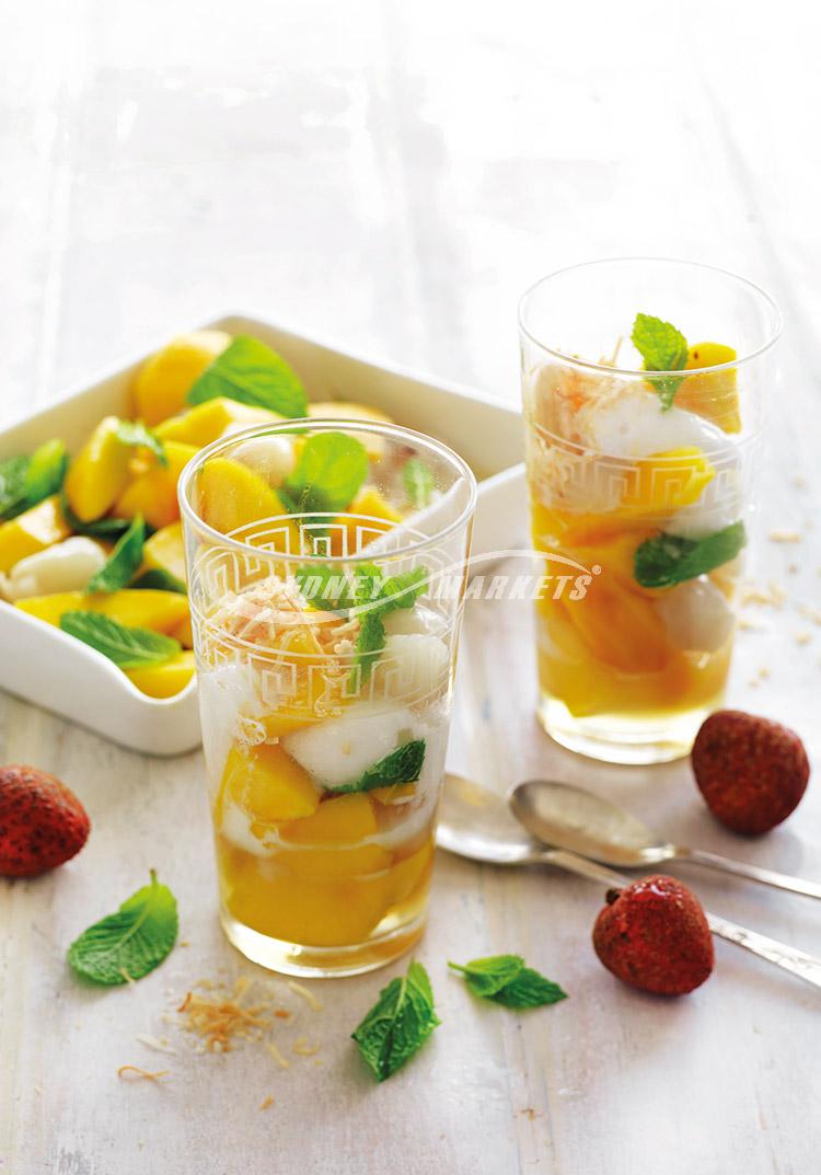 Lychees & mangoes in lime syrup