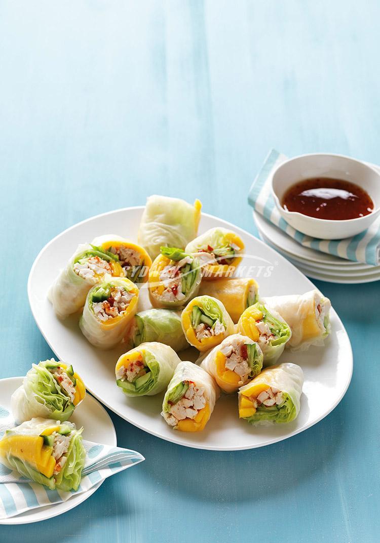 Mango, cucumber & chicken rice paper rolls