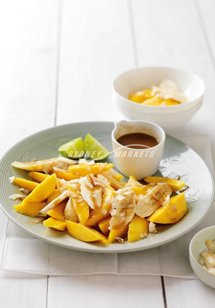 Mangoes & bananas with palm sugar cream