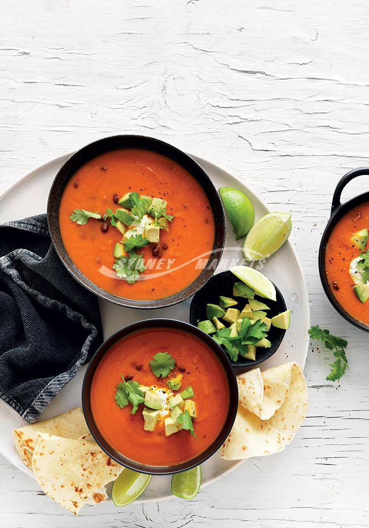 Mexican carrot, jalapeno & black bean soup