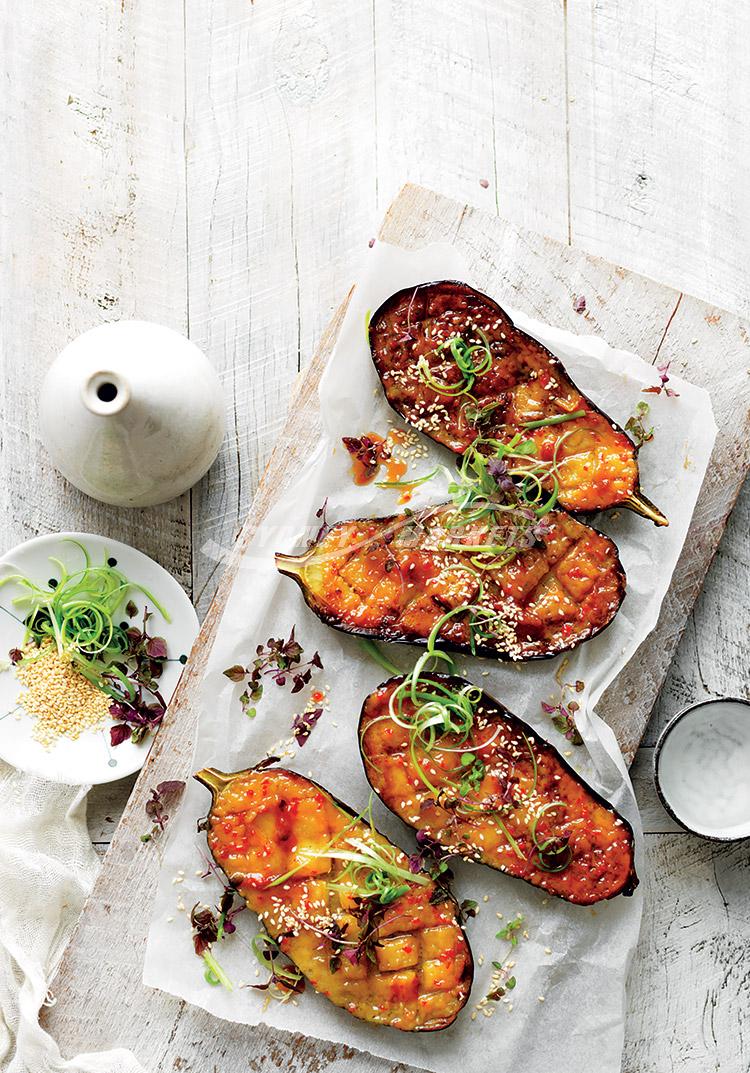Miso & chilli-glazed roasted eggplant