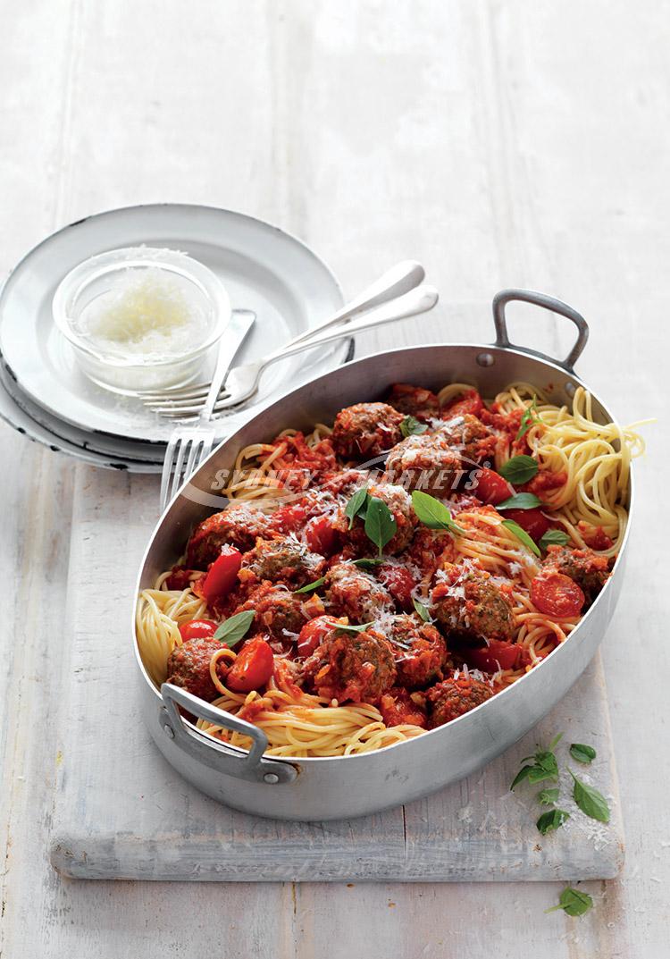 Mushroom meatballs in cherry tomato sauce