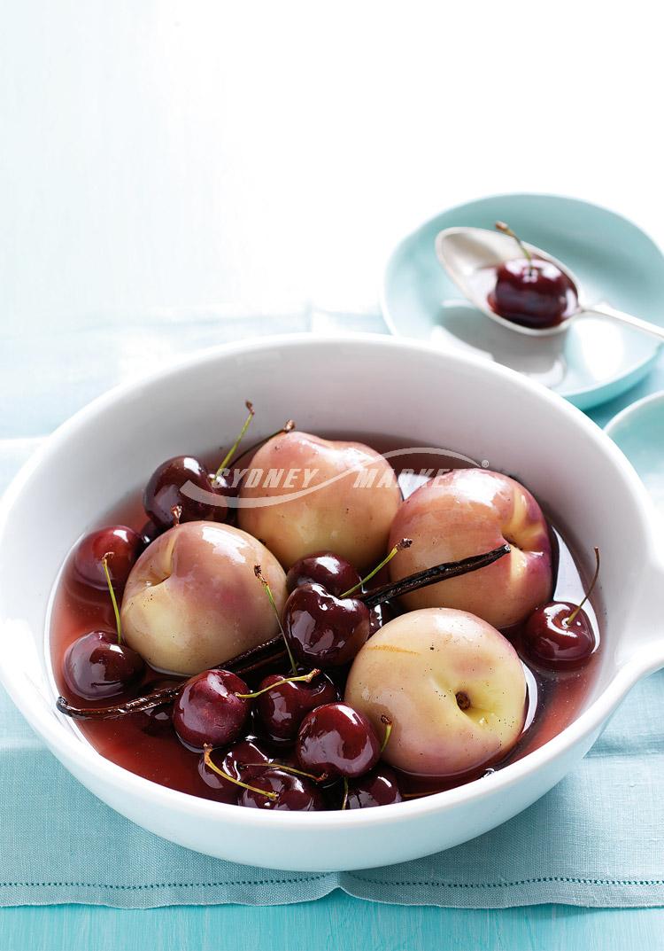 Nectarines & cherries in vanilla bean syrup