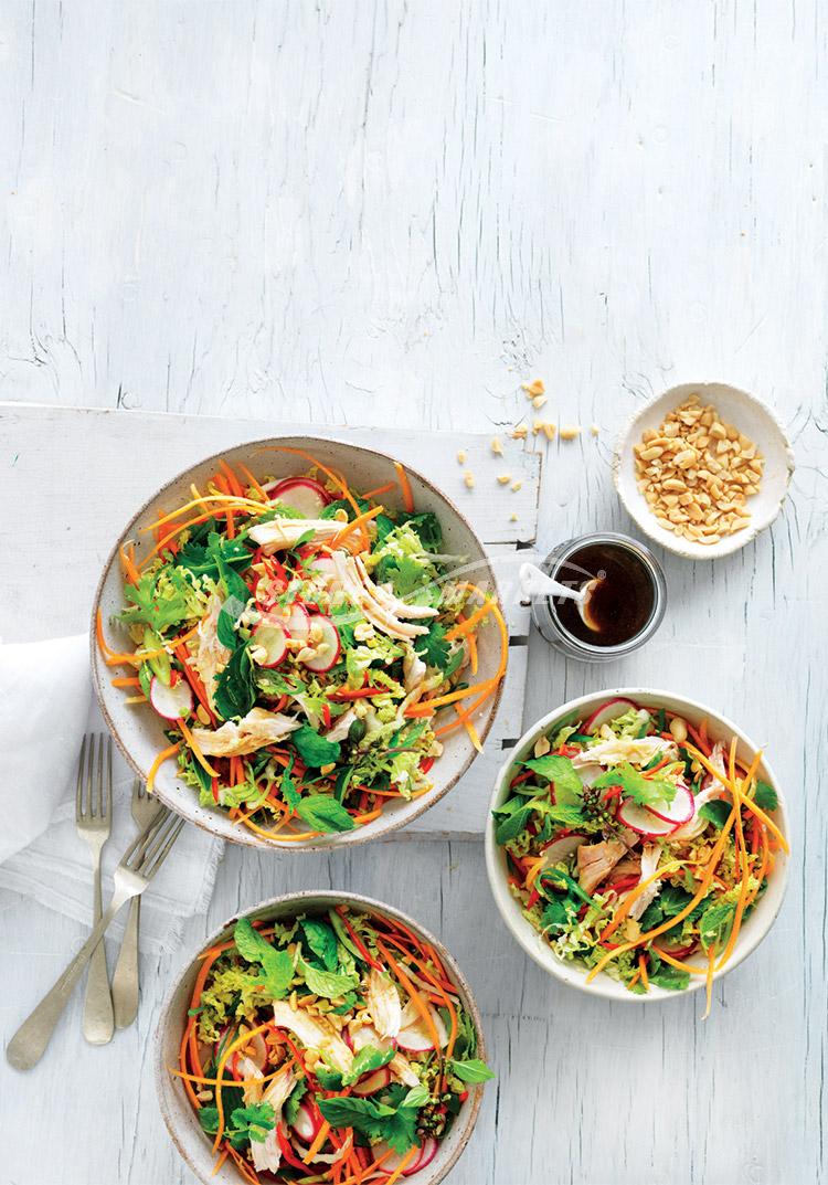 No cook Thai herb, veggie & chicken salad bowls
