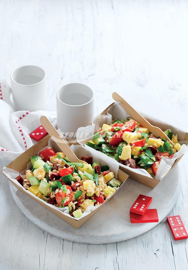 Pineapple, cucumber & chorizo brown rice salad