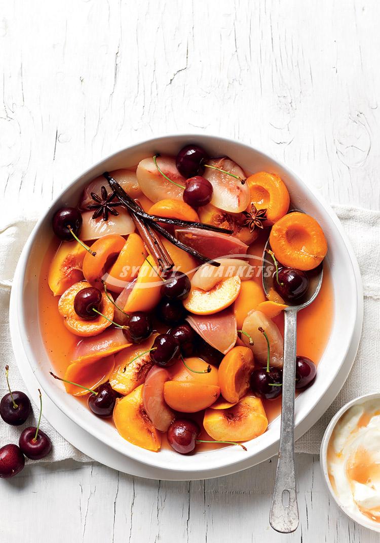 Poached spiced summer fruits