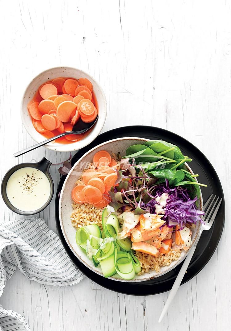 Quick pickled radish, cucumber & smoked salmon salad