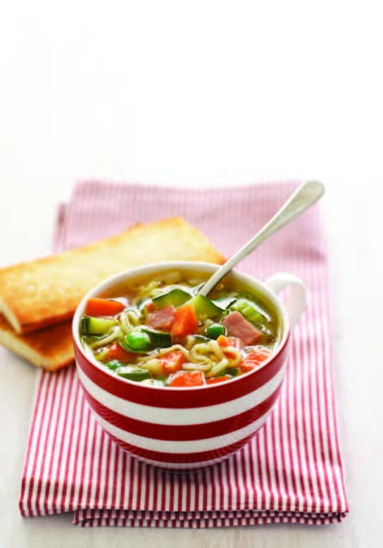 Quick veggie, bacon & 2 minute noodle soup