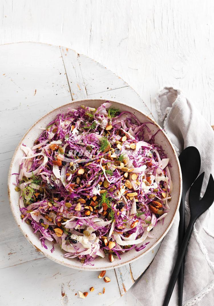 Red cabbage, fennel & toasted almond salad