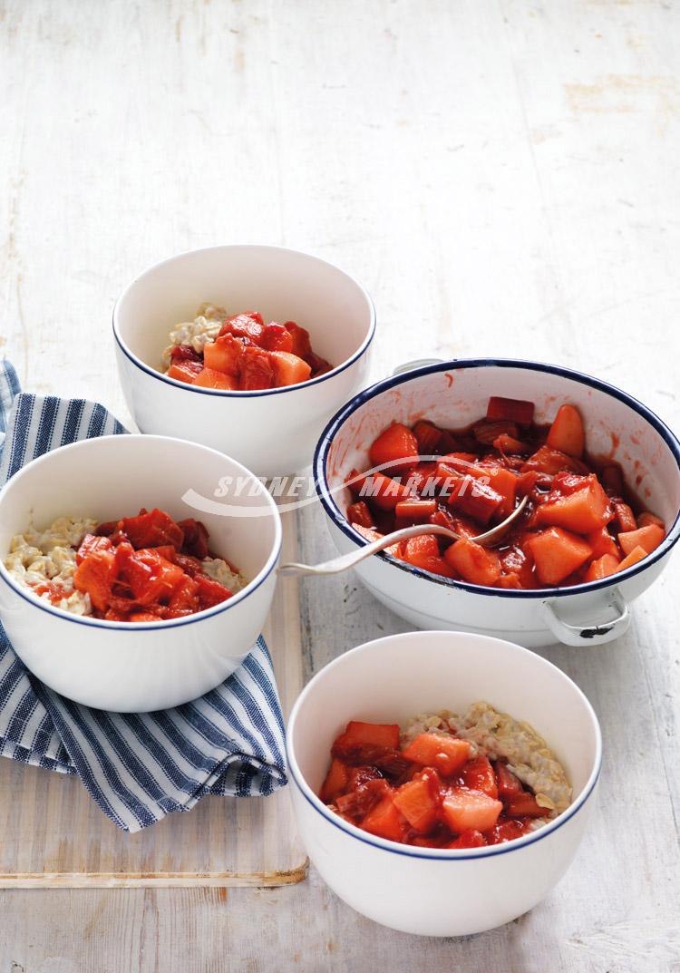 Rhubarb & apple compote with chia bircher muesli